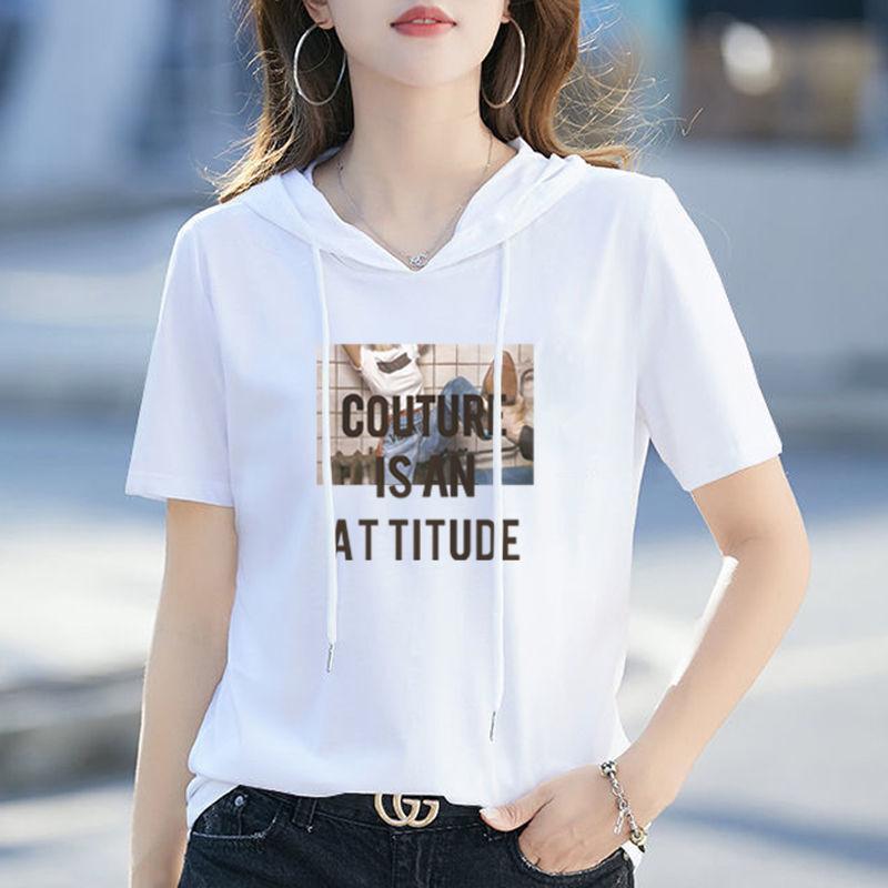Summer Women's Loose Fit Hooded T-Shirt Korean Style Hooded Sweatshirt