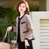 Mid-Aged Women's Casual Plaid Knit Jacket