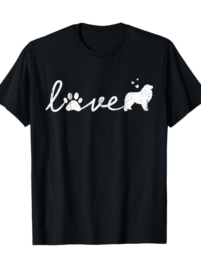 Dog Lover Love Paw Print Fluffy Dog Silhouette Graphic Tee Casual Cotton TShirt