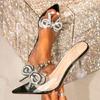 High Heels Sandalen Damen Sommer Europäisch und Amerikanisch Große Größe Perlen Schleife Transparente Schuhe Außenhandel Grenzüberschreitend Weinglas Absatz