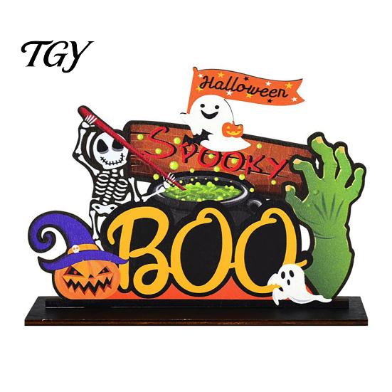 Indoor Autumn Seasonal Decor Halloween Tabletop Signs, Pumpkin Ghost Gnome Wood Centerpiece Blocks, Spooky Decorative Crafts for Fall Party