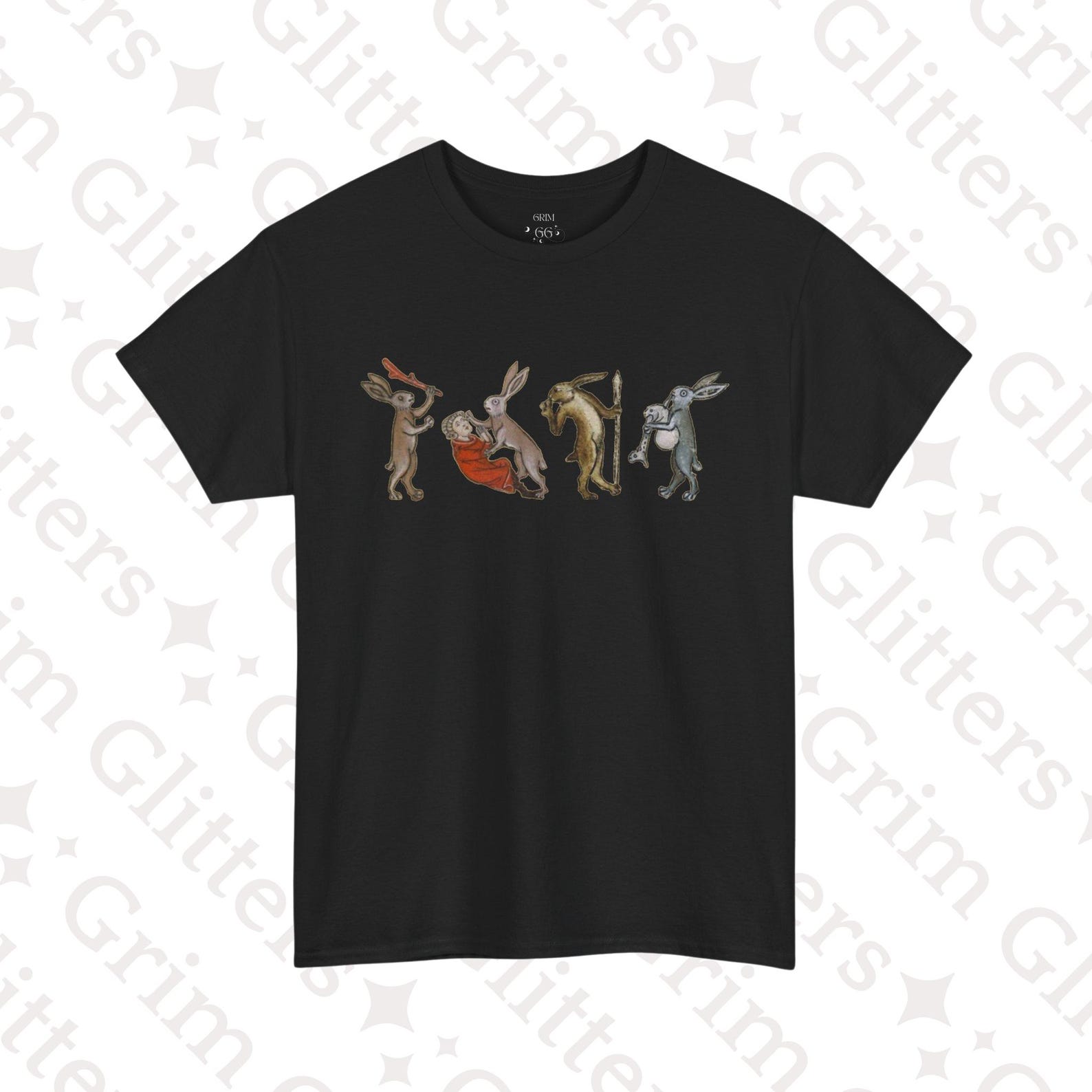 Rabbits Revenge T-Shirt: Medieval Marginalia Warrior Hares Unisex Tee 3XL