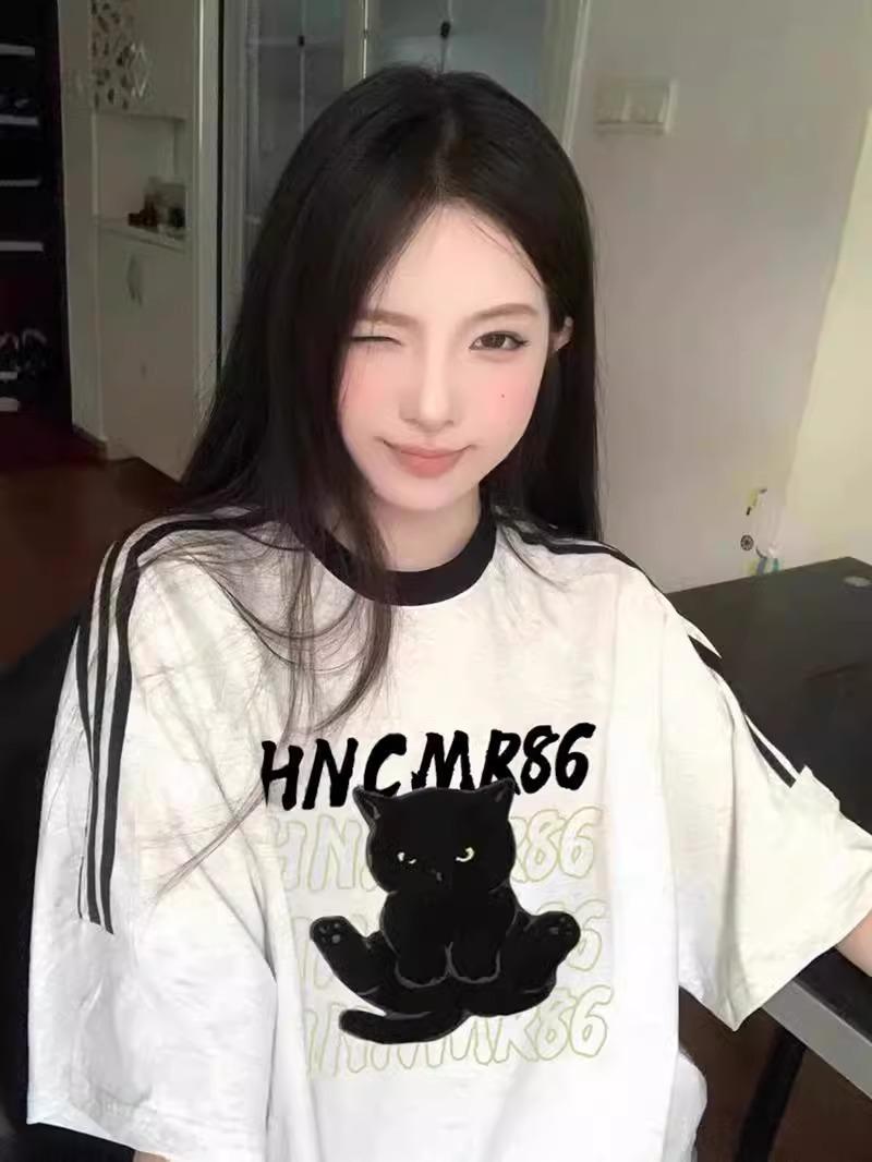 

2024 Women s Loose Harajuku Style Patchwork Striped Cotton T-shirt, Plus Size, Summer Straight Shoulder 3XL [Superior Quality]