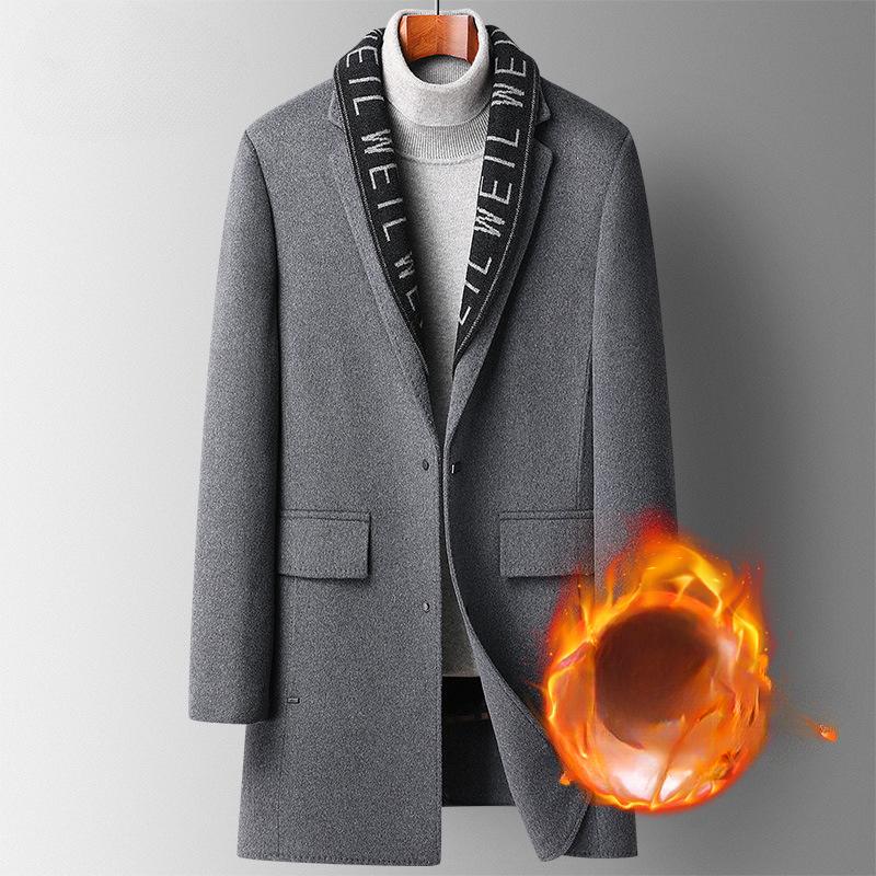 

Двустороннее шерстяное пальто с гусиным пухом и мехом кролика, съемная подкладка, съемный шарф, мужское шерстяное пальто средней длины 4XL серый