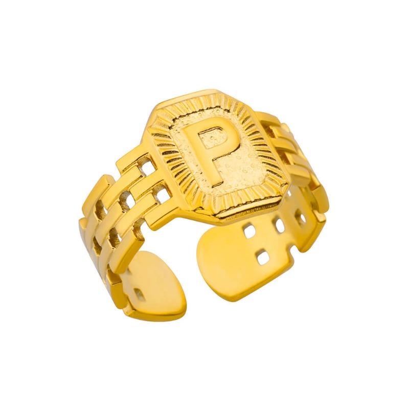 Titanium Steel Simple and Fashionable English Letter Ring Versatile Gold Chain Opening Adjustable Ring Women