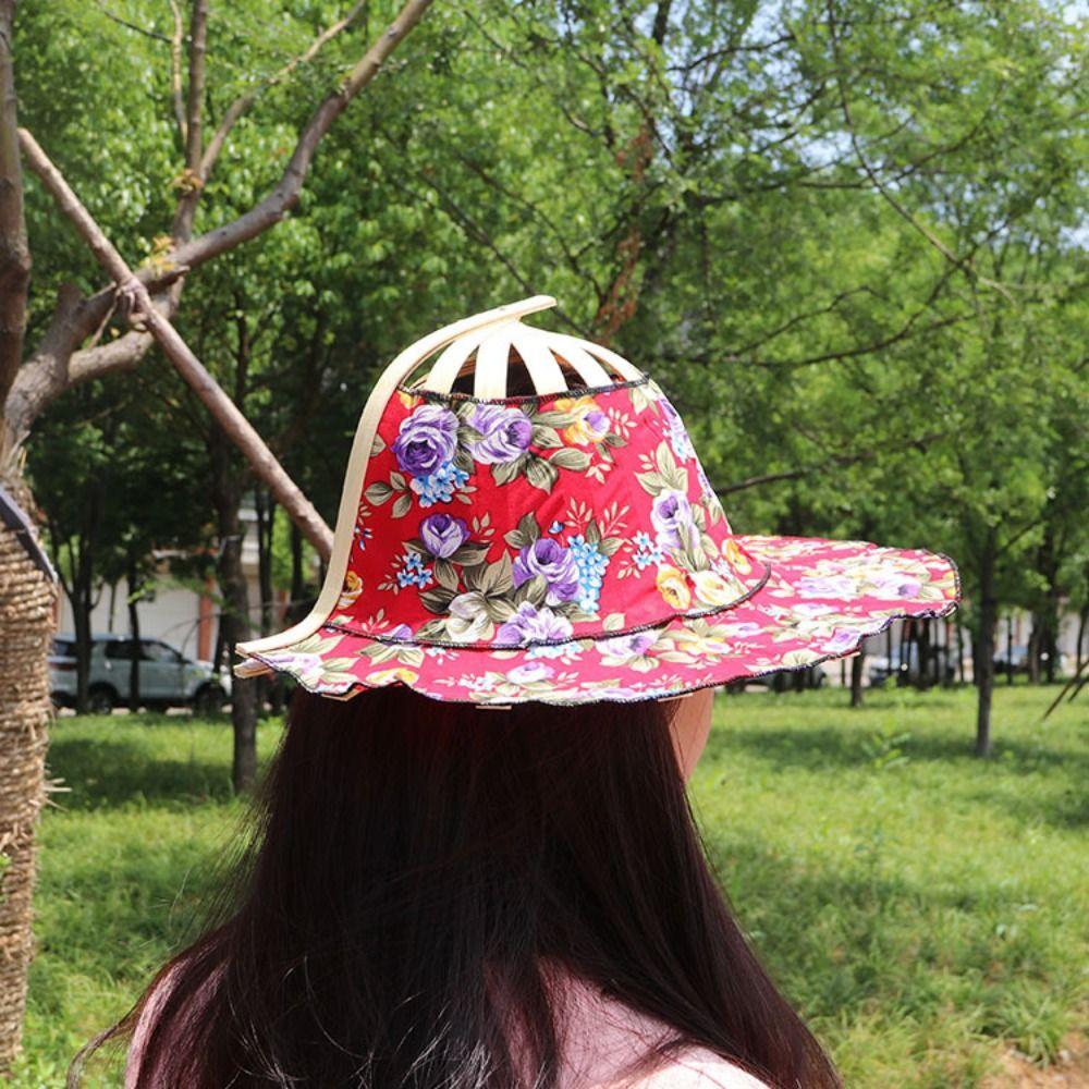 Portable Wide Brim Fan Hat Travel Beach Foldable Sun Protection Women Folding Bamboo Silk Durable