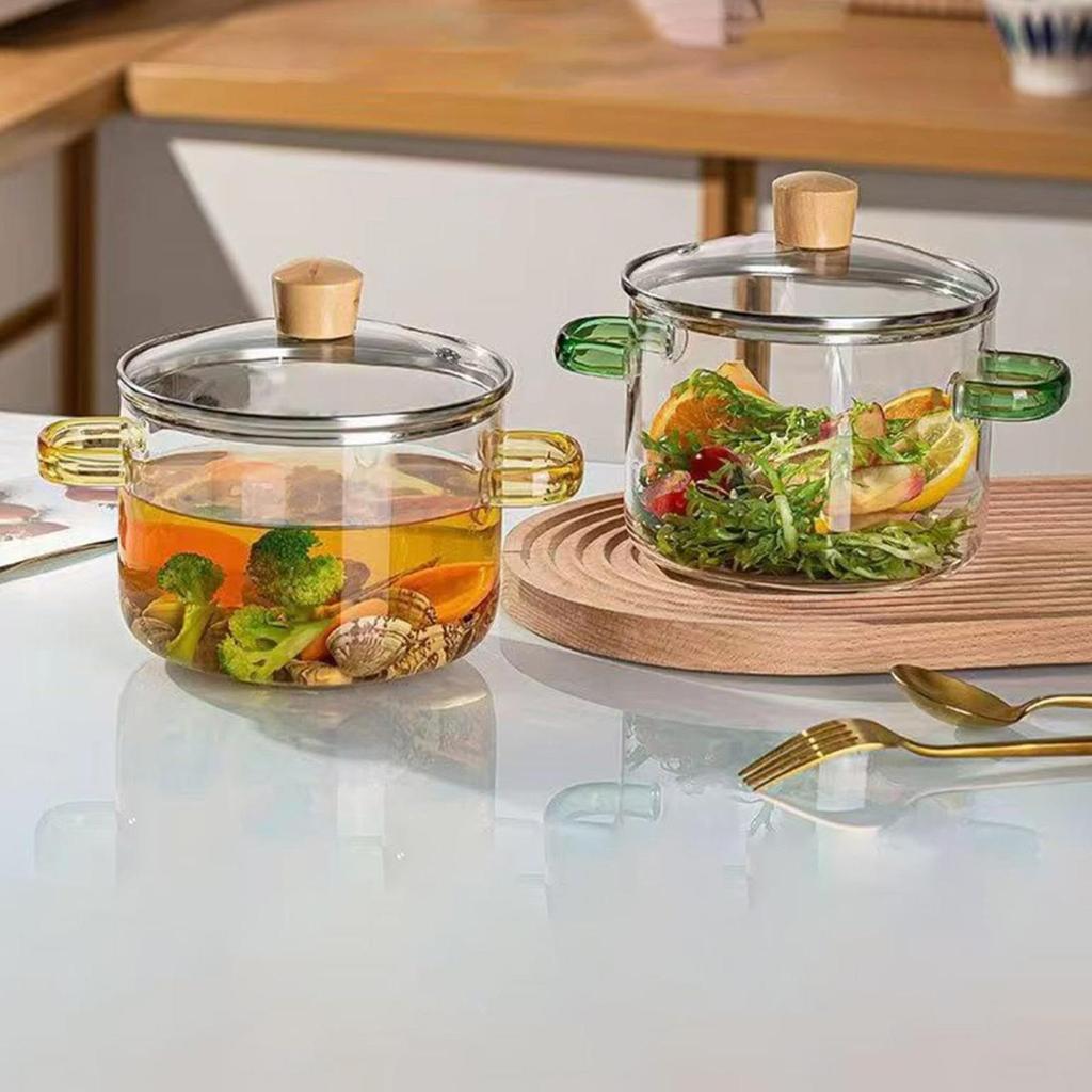 Heat-Resistant Glass Pot with Lid Quick Heat Simmer Double Handles Pot for Cooking Soup Milk Pasta Stovetop Glass Cookware