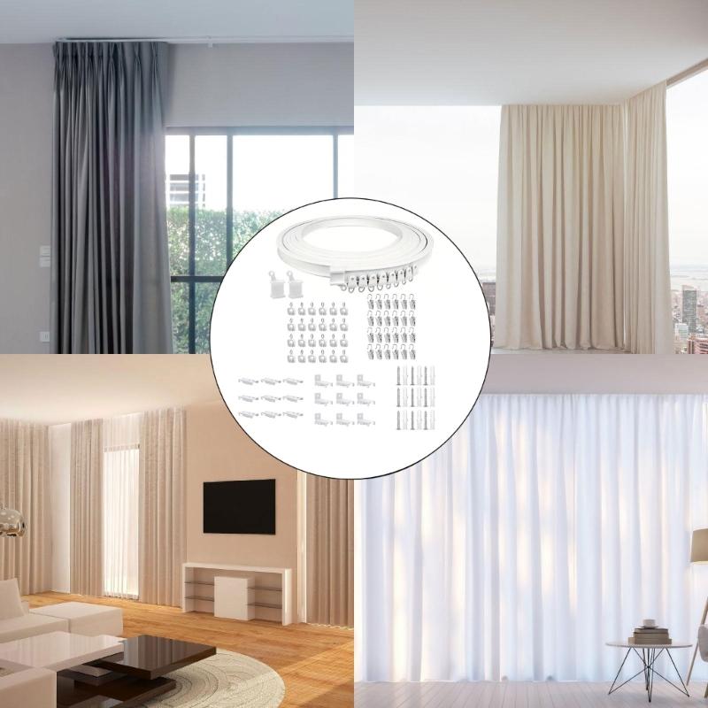 Flexible Curtain Rails 3Meter Ceiling Curtain Track with Rollers Clip Kits for Window Treatments In Homes and Offices