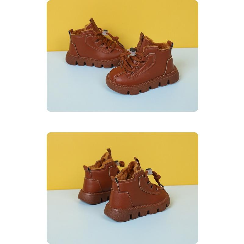 Children's Winter Warm Snow Boots Fashion Non-slip Waterproof Children's Cotton Boots Leather Top Waterproof and Thick Cotton Shoes for Students