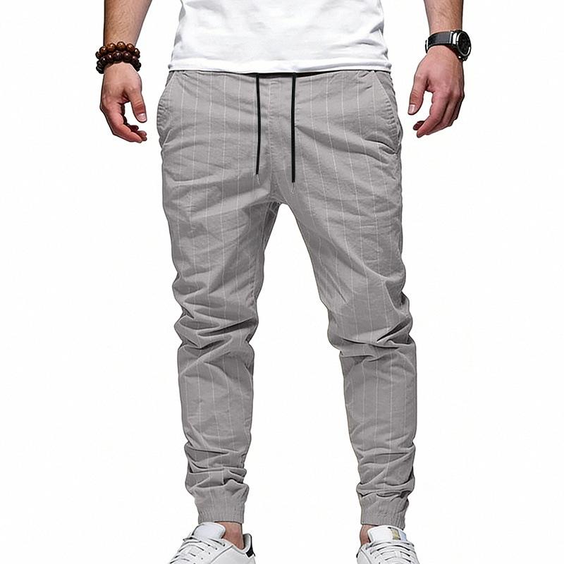 Mens Loose Casual Linen Striped Jogger Pants Straight Leg Commuter Trousers