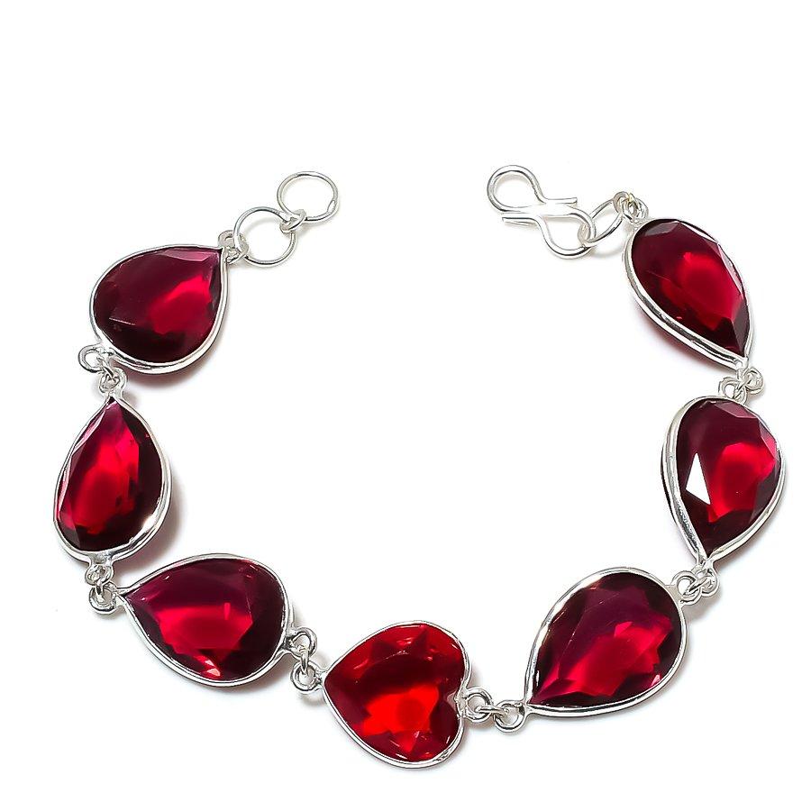 

Браслет ручной работы из стерлингового серебра 925 пробы с натуральным мозамбикским гранатом, 8 дюймов, V2t42