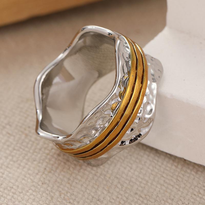 Gehämmerte Spinnerringe für Damen Einfaches Design Zweifarbig Mode-Ringe Tägliches Pendeln Party Lässiger Schmuck 10