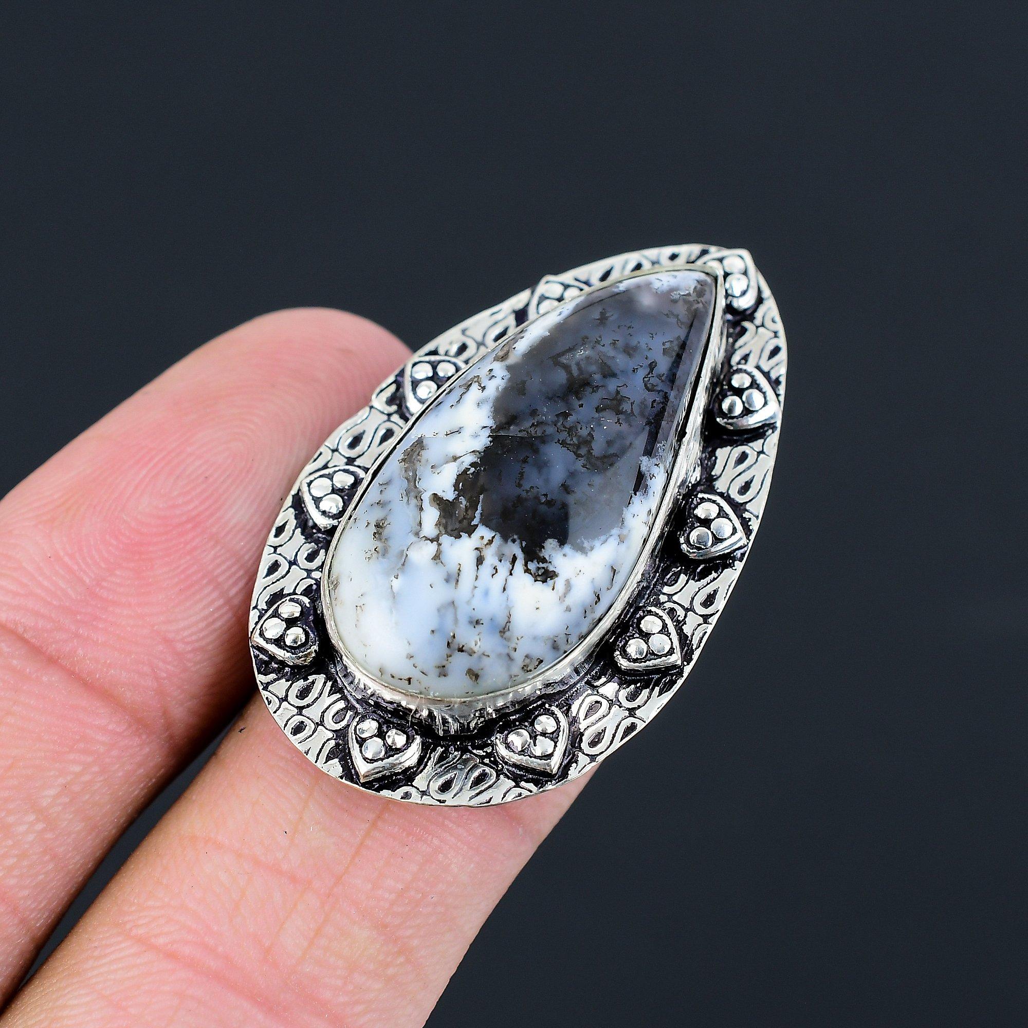 Womens day Sale Sterling Silver Dendrite Opal Gemstone Handmade Ethnic Ring US 7 7