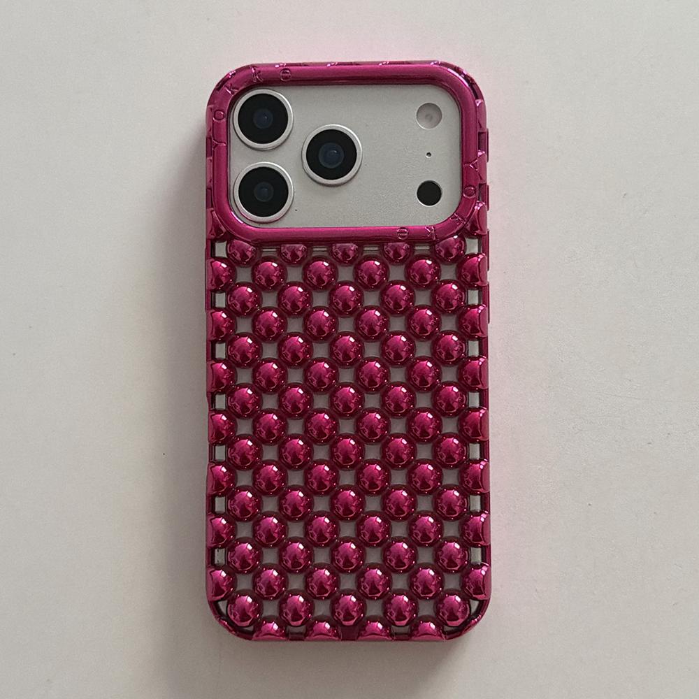 

Electroplated Orange 3D Pearl Pattern Phone Case For iPhone 17 16 15 14 13 Pro Max Soft Shockproof Silicone Cover Girls iPhone 13