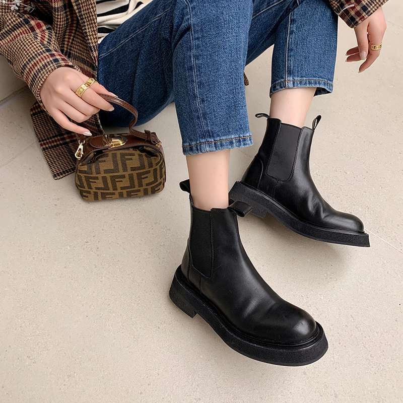 Krazing Pot Cow Leather Autumn Winter Shoes Round Toe Med Heels Slip On Concise Style Women Ankle Boots