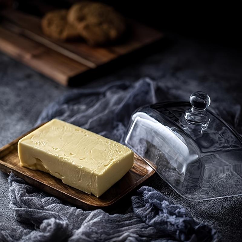 Wooden Butter Dish with Glass Cover Cheese Storage Box for Kitchen, Baking Tools Snack Organizer