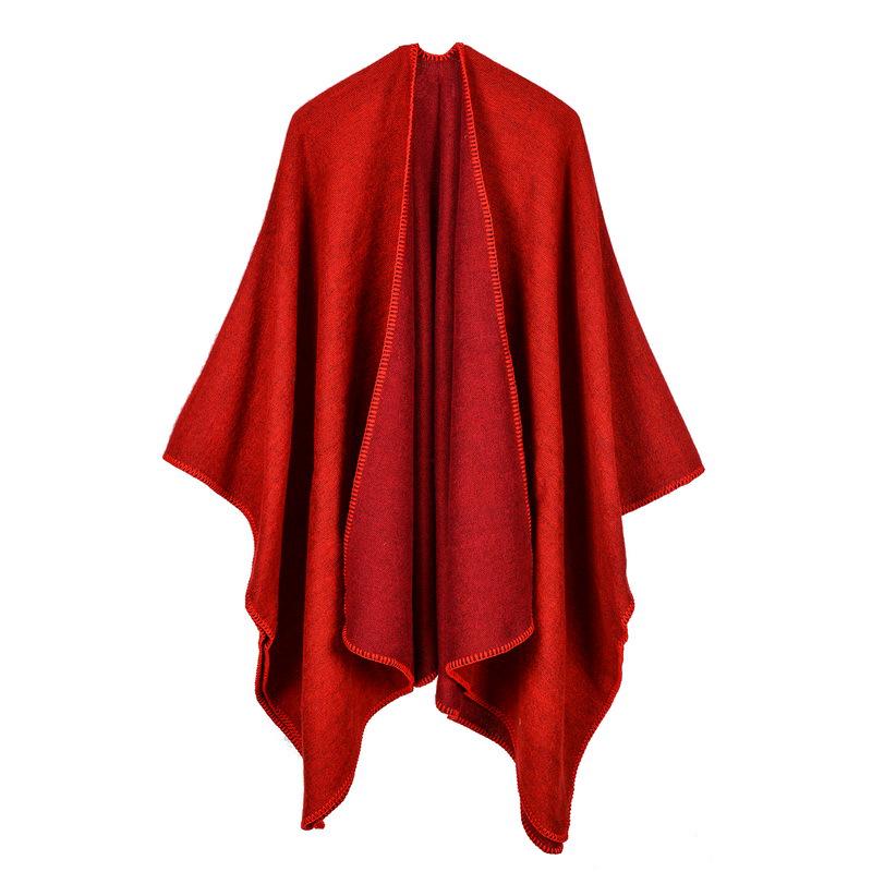 Versatile Plaid Women's Faux Cashmere Shawl: Ethnic Style Slit Cape for Autumn/Winter
