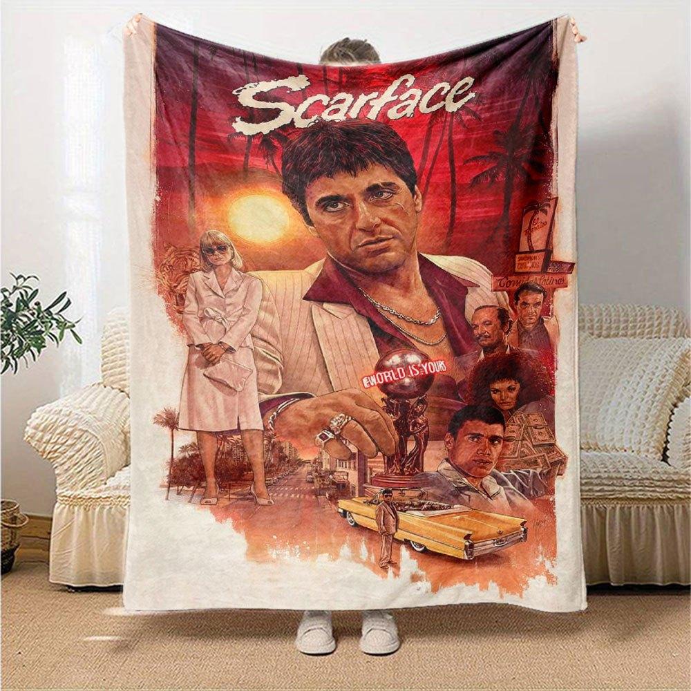 1pc Scarface-Inspired Flannel Blanket - Soft Cozy All-Season Throw for Bedroom, Sofa, Camping, Travel - Perfect Gift for Movie FansB75