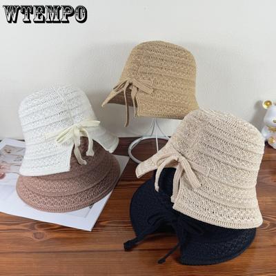 Japanese Style Split Bow Fisherman Hat for Women's Summer Hollowed Out Breathable Casual Sunshade Hat