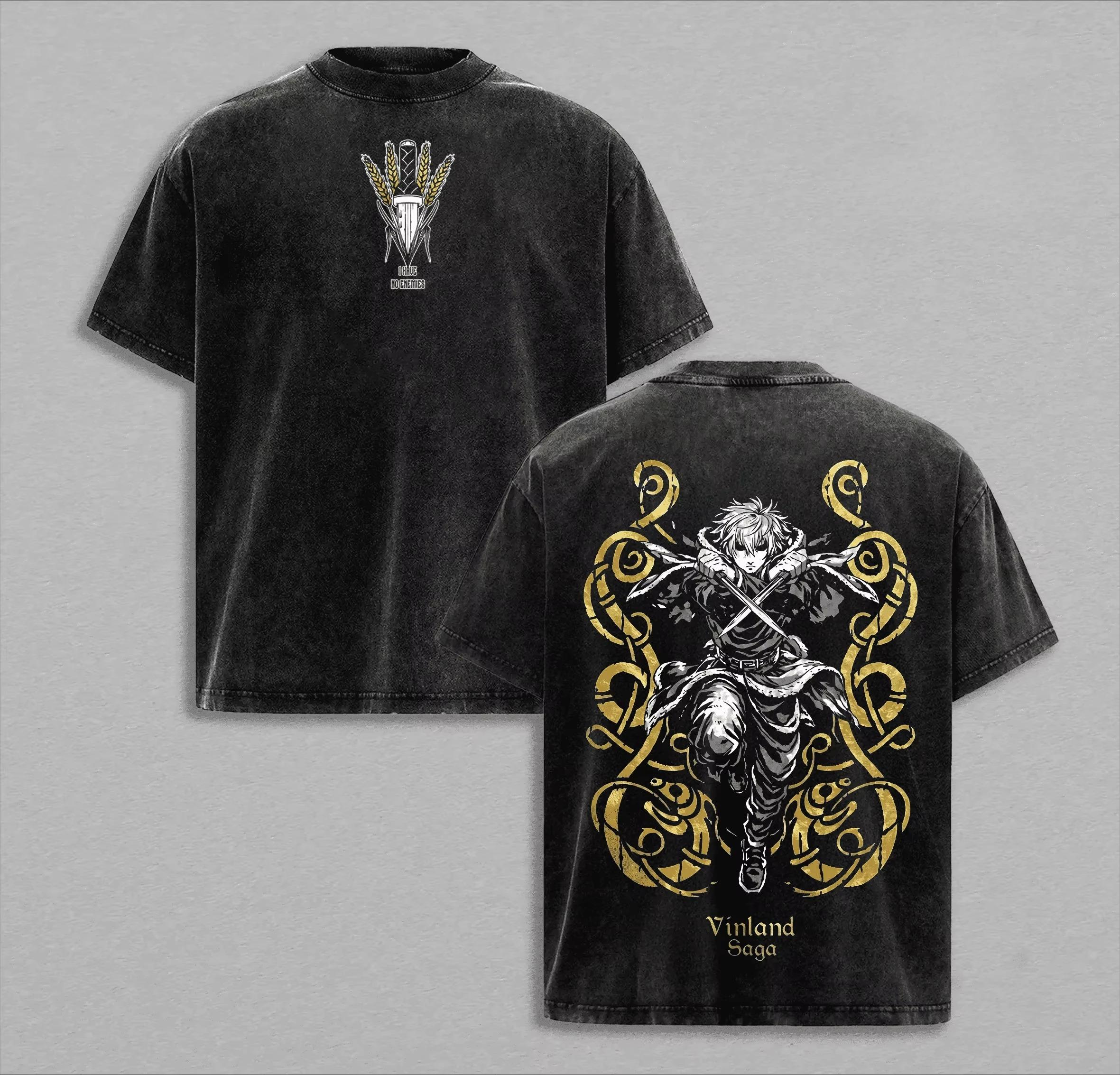 

Vinland Saga Thorfinn Dual Daggers Norse Knot Graphic Acid Wash Unisex Heavyweight Cotton Oversized Streetwear T-Shirt L