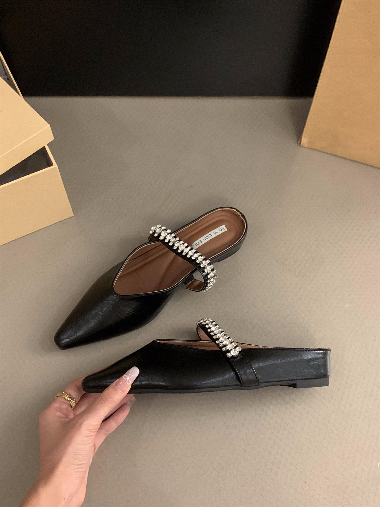 

Внутренняя часть сумки-мешка с завышенной талией, полутапочки, женская обувь, верхняя одежда, новинка 2025 года, остроносые французские полутапочки в стиле Мэри Джейн 35 чёрный