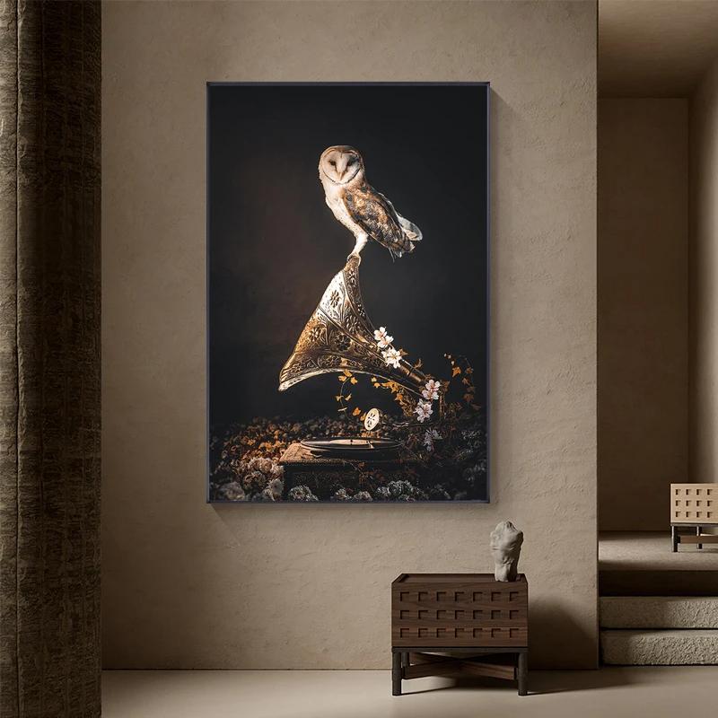 Vintage Animals and Plants Canvas Paintings Flowers Owl Birds Parrot Flamingo Wall Art Poster Pictures Print Living Room Decor
