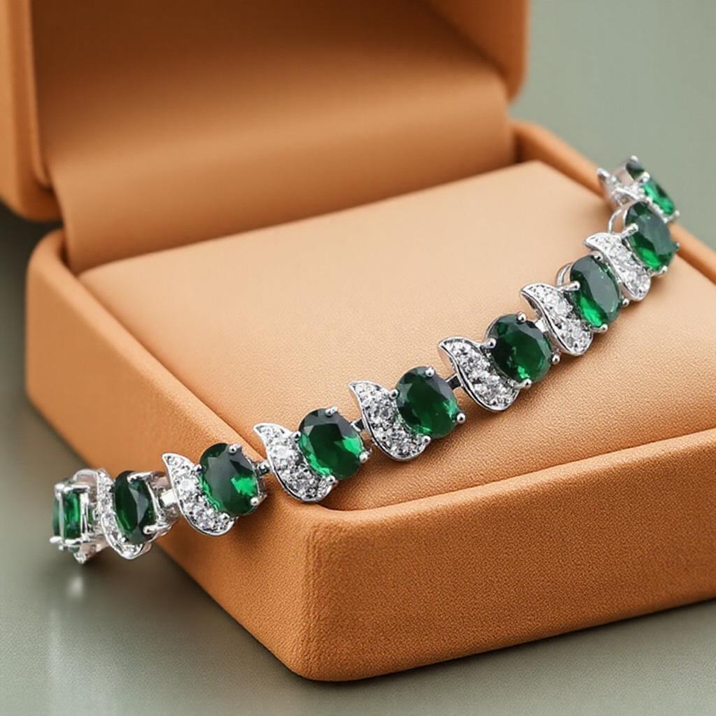 Braccialetto con Charm in Argento Smeraldo Verde Naturale Topazio Bianco Gioielli da Donna Accessori Moda Regalo per Lei