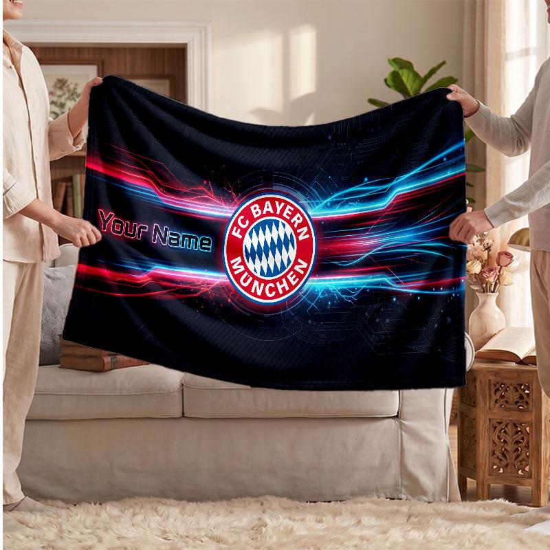 Coperta Personalizzata in Pile del Bayern Monaco con Logo Calcistico, Testo con Nome Personalizzato Morbida Calda Coperta da Divano per la Casa