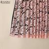 ZANZEA Women Elastic Waist Front Lace Patchwork Casual Pleated Skirts