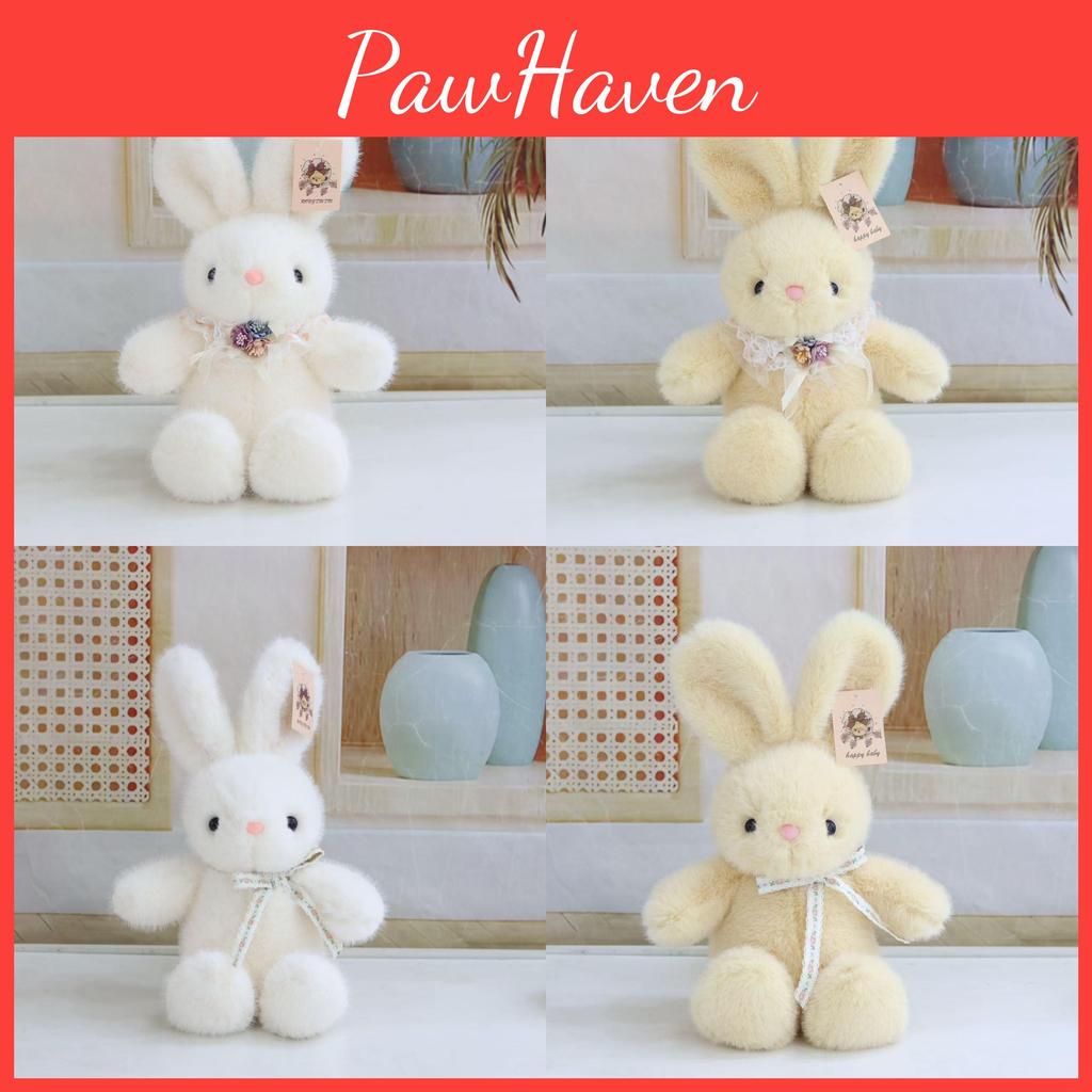 Cute Plush Rabbit Stuffed Animal Toy With Ribbon Bow For Home Decor Office