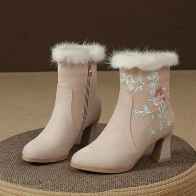Autumn and Winter High-top Antique Women's Embroidered Short Boots Martin Boots Medium Tube Women's Boots Short Boots Embroidered Shoes