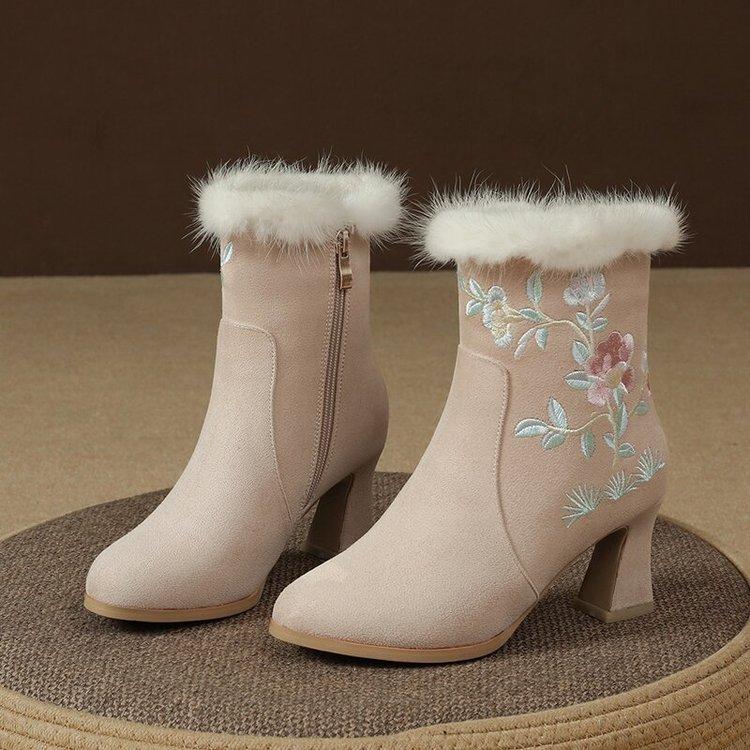 Autumn and winter high-top antique women's embroidered short boots Martin boots medium tube women's boots short boots embroidered shoes