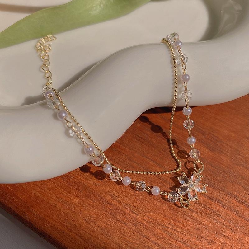 Korean version of double-layer flower zircon bracelet women s design pearl bracelet hand jewelry