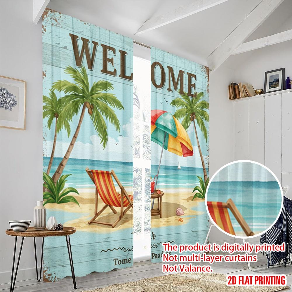 2pcs 2D flat printing Drapes Welcome Tropical Beach Paradise Scene Fabric Without Electricity Party Decorations for Photo Booths