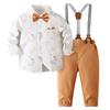 Boys' British Style Floral Shirt & Suspender Pants Set - Spring/Autumn