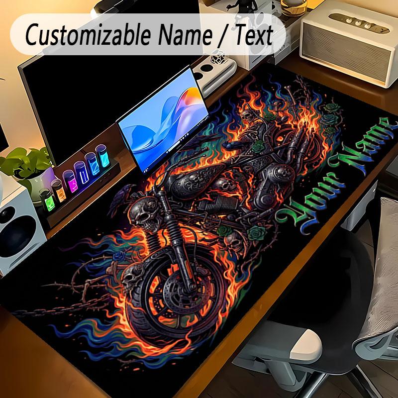 Motorcycle Biker Theme Personalized Mouse Pad Custom Name Text Non Slip Desk Pad For Laptop Office Desktop