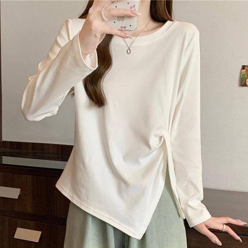 [ODFMCE] t-shirt ladies long sleeve spring cotton Plain color Fashionable Beautiful Relaxing big size is (JP, alphabet, XL, white)