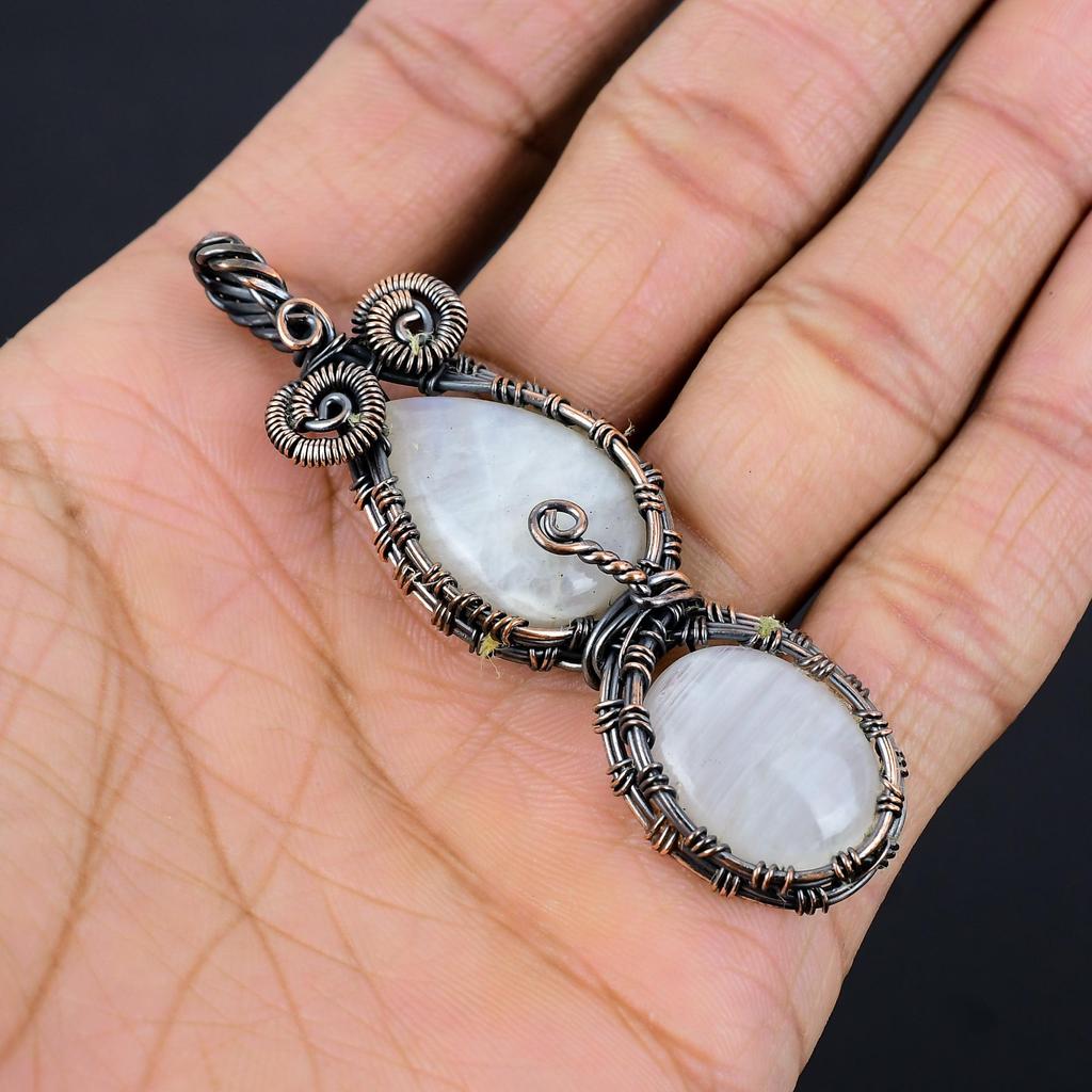Moonstone 999 Copper Wire Wrapped Pendant, Handmade Gemstone Pendant, Gift For Mom Antique Jewelry