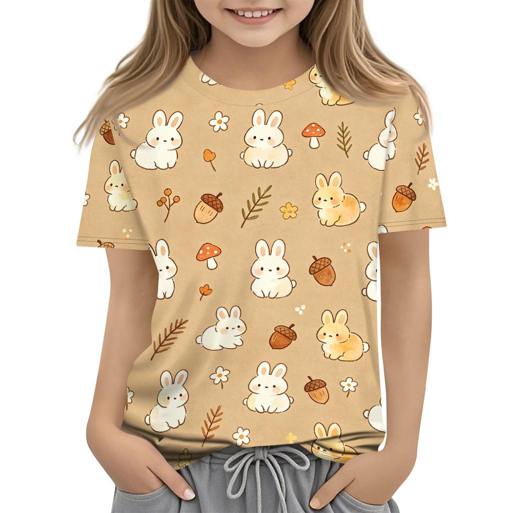 Kids Animal Print Crew Neck Short Sleeve Casual Loose Fit T Shirt Comfortable Cotton Blend Fabric Soft Texture Summer Wear