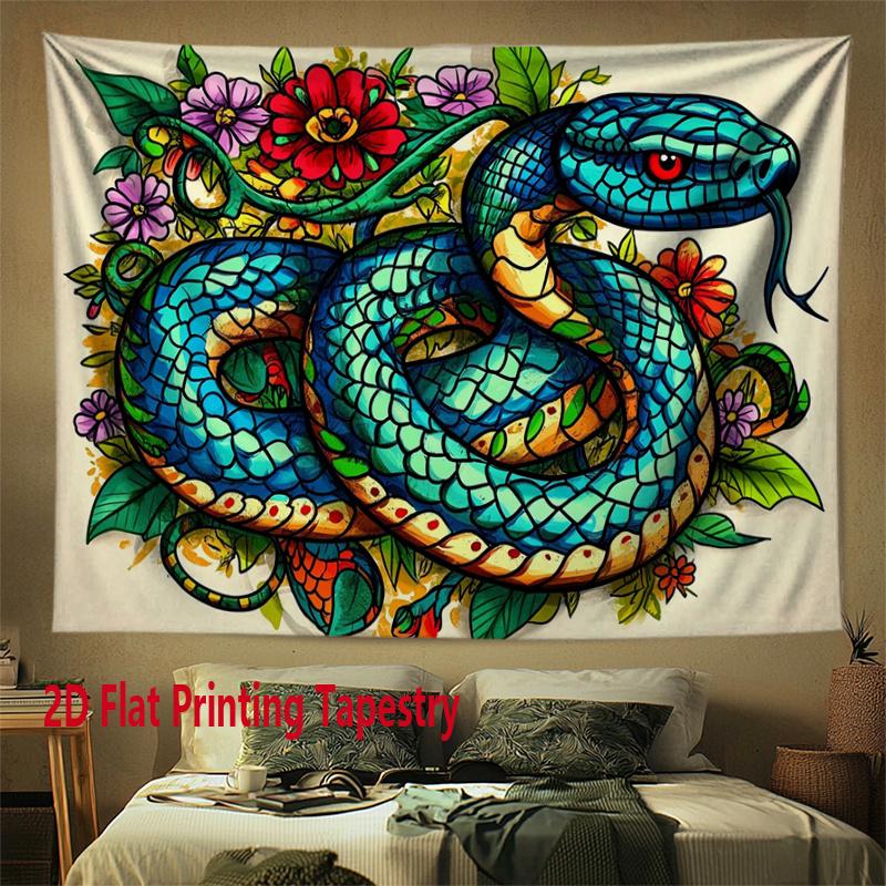 

Stained Glass Style Snake Tapestry Colorful Floral Snake Wall Hanging Boho Aesthetic Room Decor 180x350cm 74x94cm(29x37in)