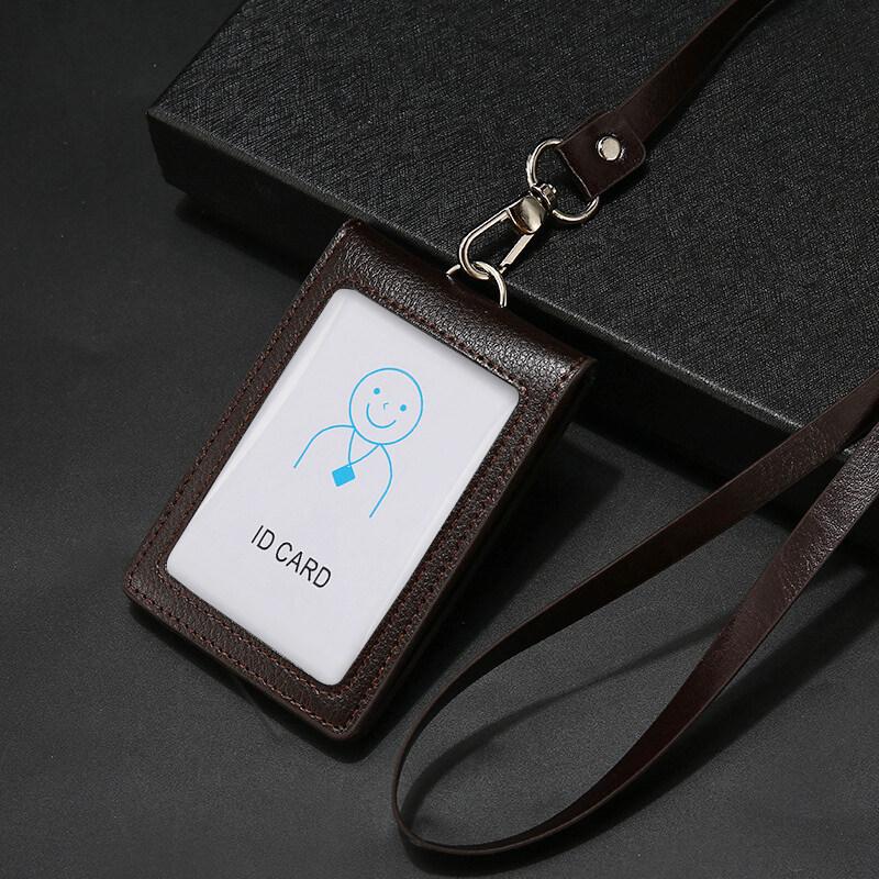 Genuine Leather Badge Holder Business Work Card with PU Lanyard ID Chest Card Holders Office Supplies