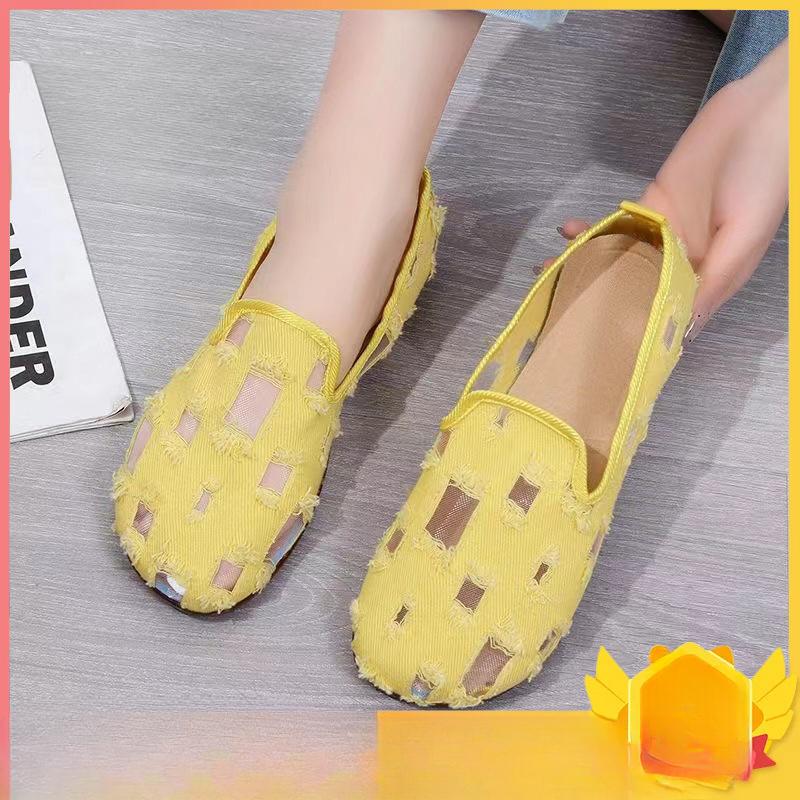 

Летняя универсальная сетчатая обувь-слипоны, дышащая, повседневная, для женщин, новинка 2025 года, на тонкой подошве, с полым сетчатым верхом, для улицы, для женщин 38 жёлтый