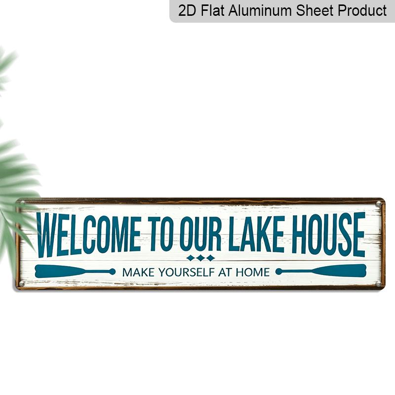 1pc Rustic Lake House Welcome Sign -15.7×3.94inch Aluminium Wall Plaque with "Welcome to Our Lake House" & "Make Yourself at Home" Design, Ideal for