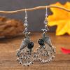 Vintage Ethnic Colroful Rhinestone Peacock Dangle Earrings For Women Long Classic Silver Color Animal Earrings Female Jewelry