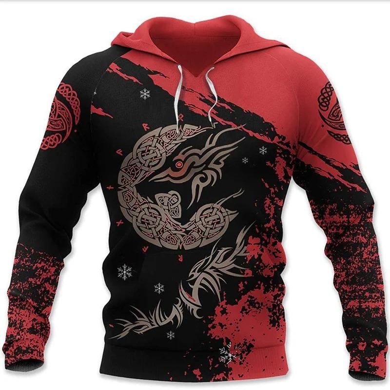 Vintage Sweatshirt Men 3D Print Viking Mythology Hooded Long Sleeve Oversized Hip Hop Hoodies kids coat