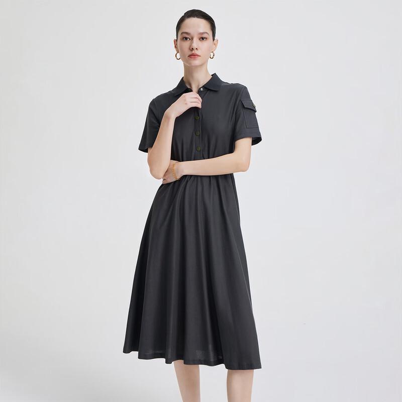 Giovanni Valentino Casual Lapel Short Sleeve A-Line Dress L