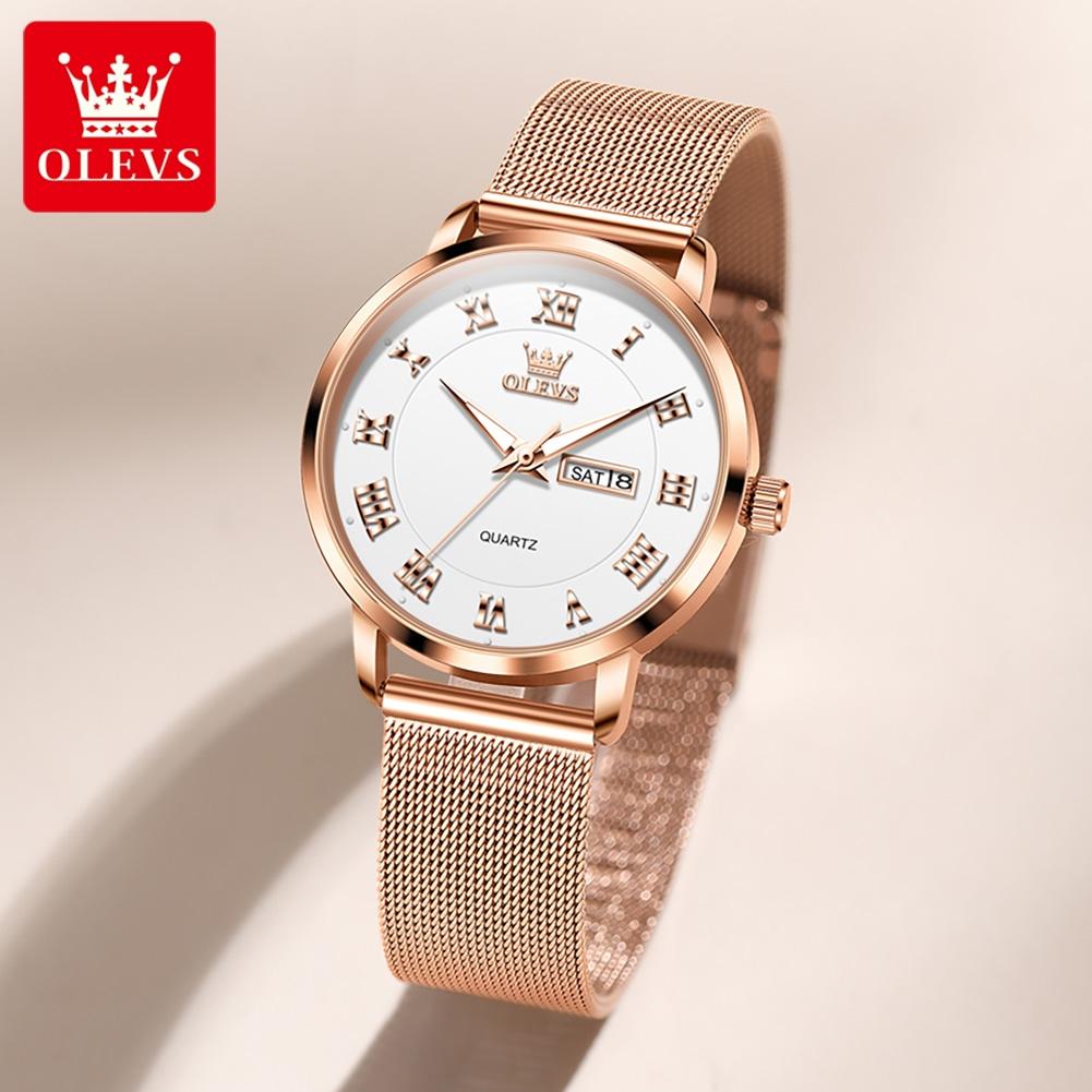 OLEVS Women's Watches Light Luxury Fashion Waterproof Stainless Steel Mesh Strap Original Quartz Wristwatch for Lady Luminous