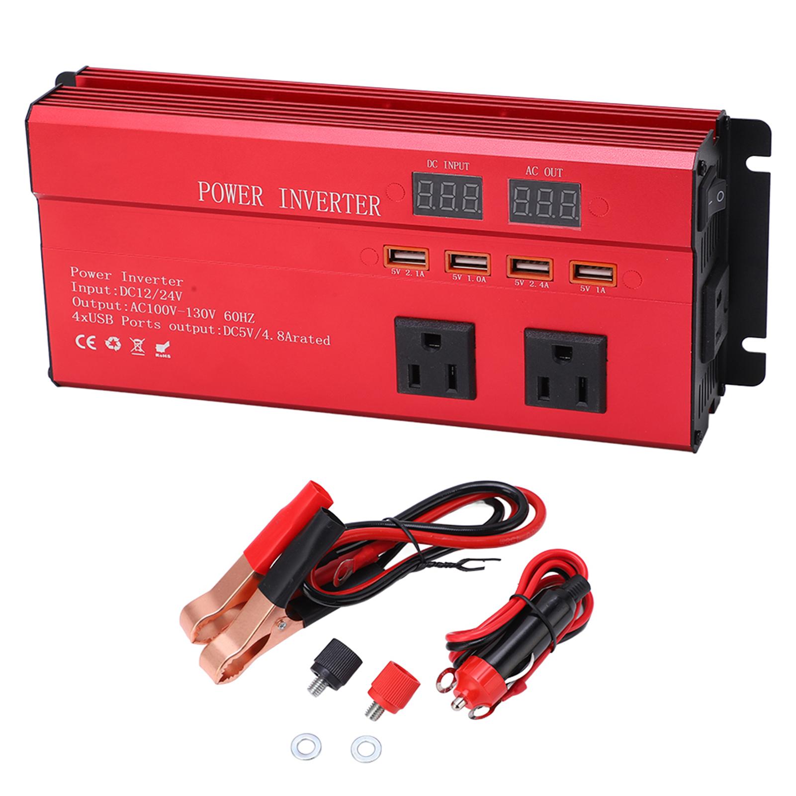 

Алюминиевый сплав Солнечный инвертор напряжения Высокая мощность коррекции синусоиды USB порт зарядки красный 12V to 110V