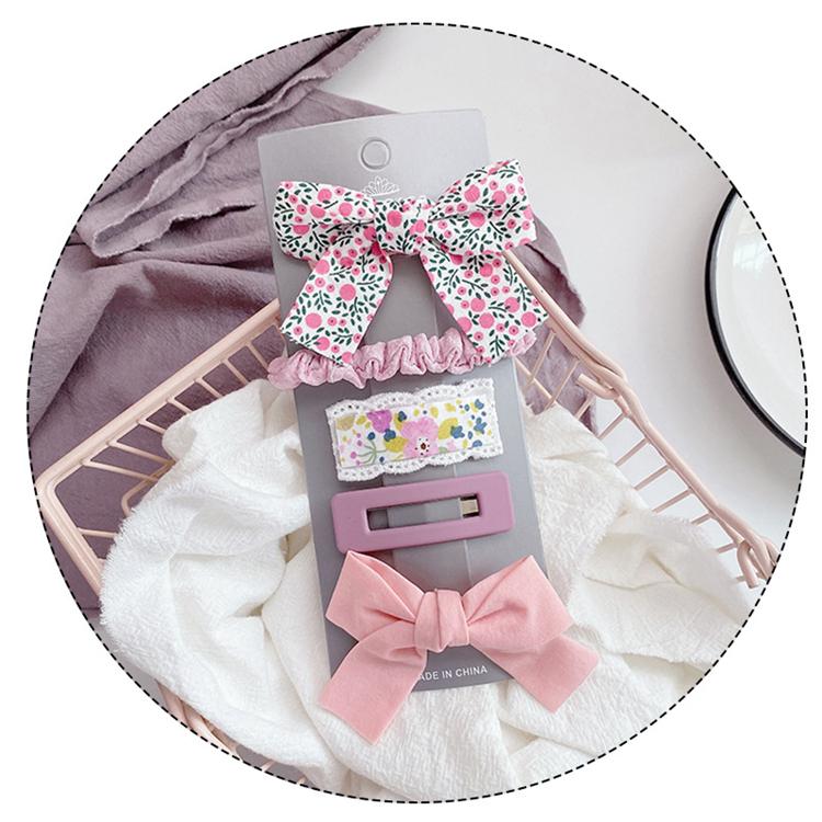 Floral Fabric Bow Hair Clip Set Girls Hair Clips Set Cute and Lovely Plain Color Hair Grips Set