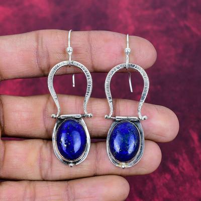 Lapislazuli Ohrringe, handgefertigter Edelsteinschmuck, 925 Sterling Silber Ohrringe, Einzigartiges Design Schmuck Ohrringe